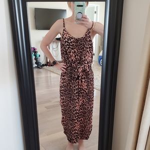 Pink leopard midi dress